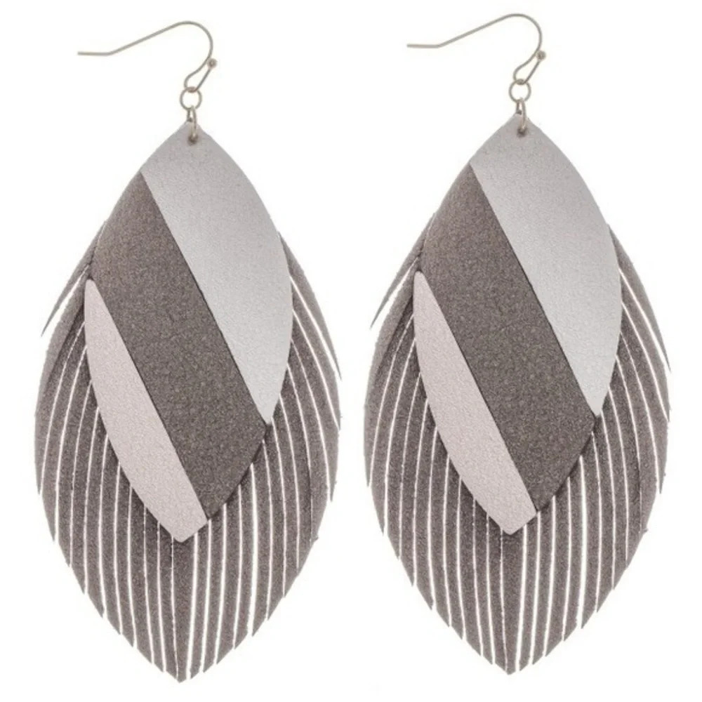 Faux Leather Feather Statement Earrings.